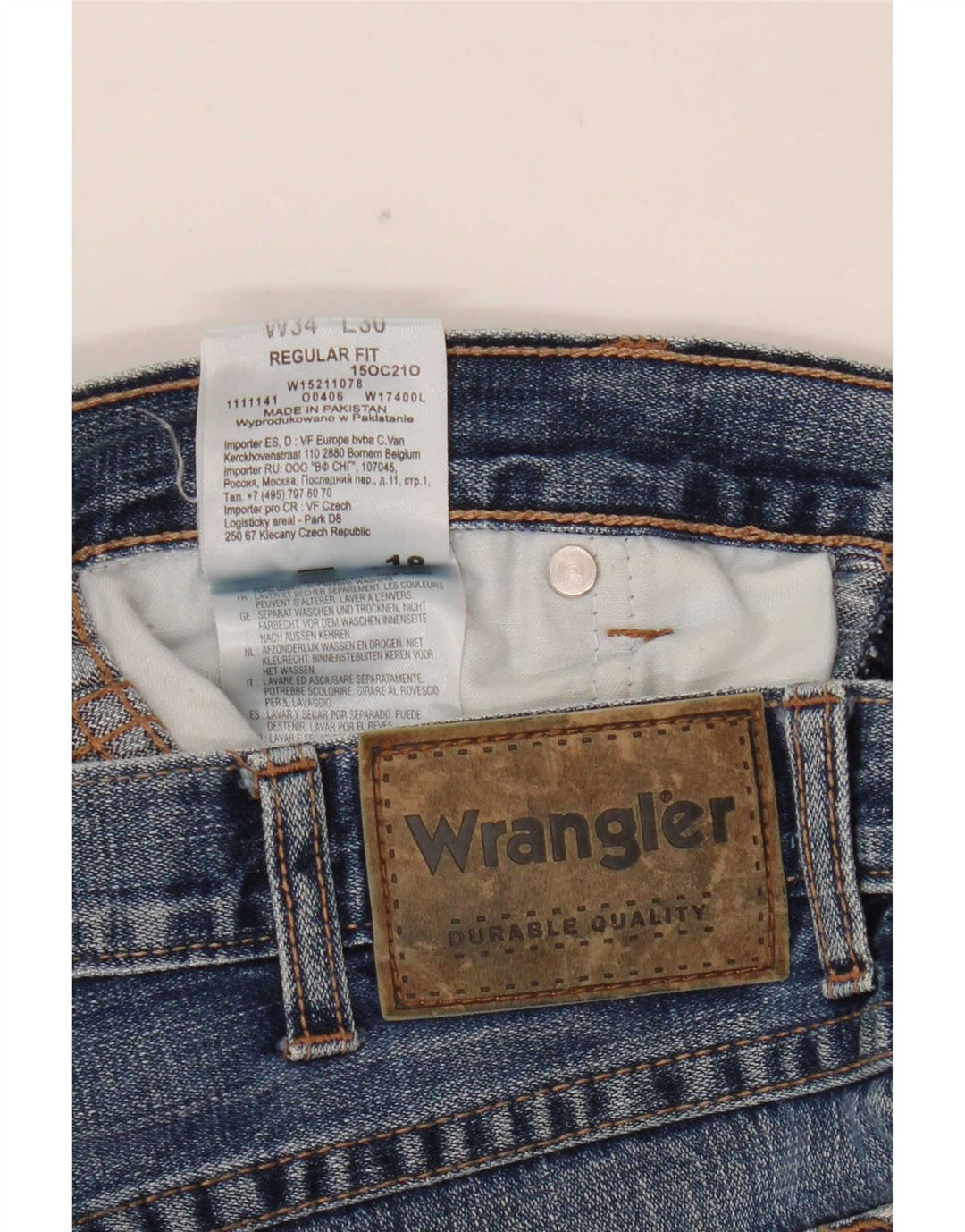Wrangler Mens Regular Fit Jeans Reta W34 L30 Azul Algodão