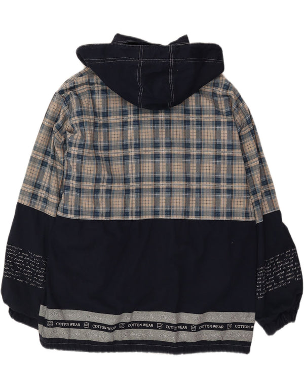 Jaqueta corta-vento masculina Whisper com capuz gráfico UK 40 grande xadrez azul marinho