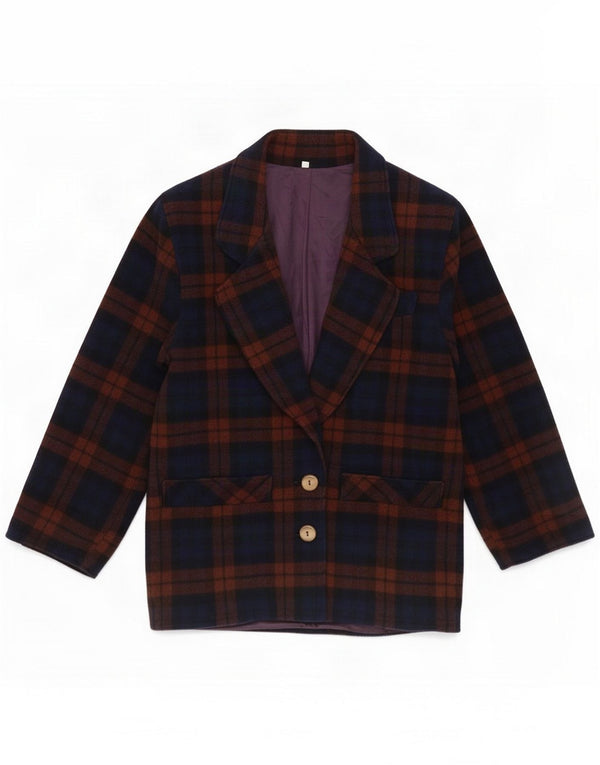 Jaqueta blazer feminina vintage de 2 botões IT 42 lã xadrez roxa média