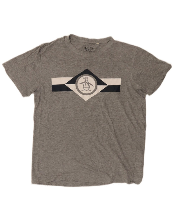 Camiseta gráfica masculina Penguin Top grande algodão cinza