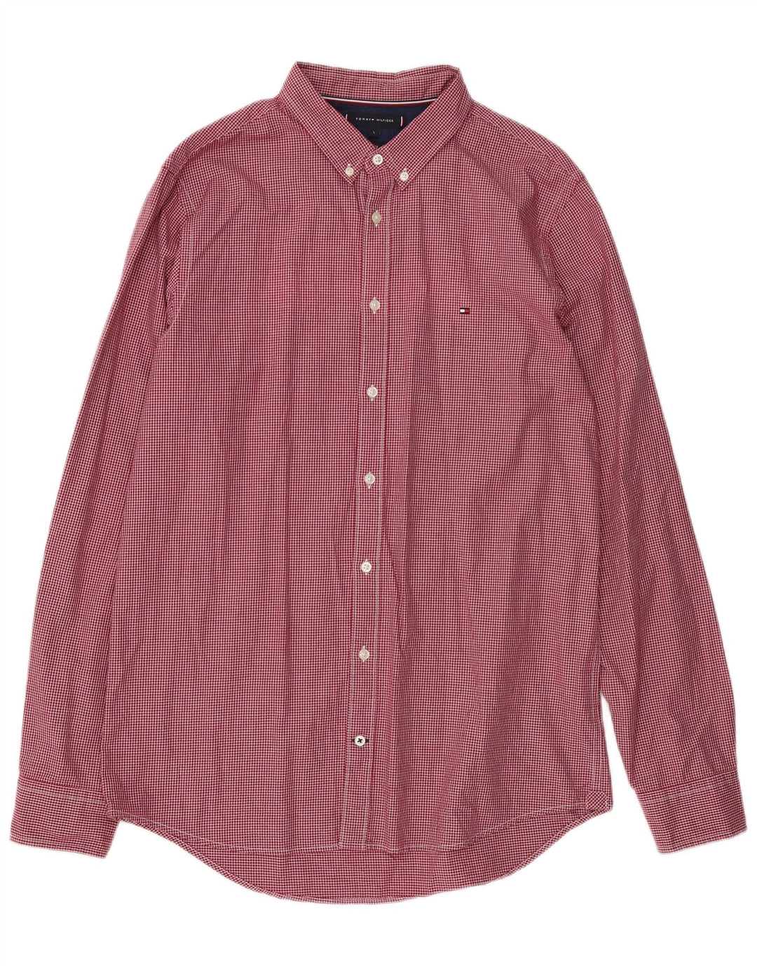 Camisa masculina TOMMY HILFIGER slim fit grande algodão xadrez vermelho