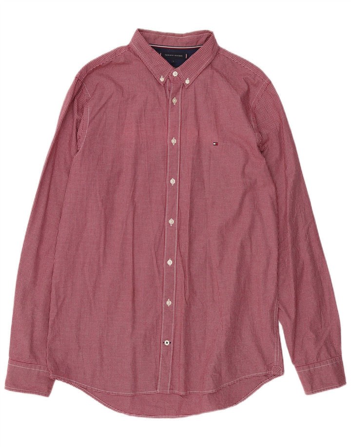 Camisa masculina TOMMY HILFIGER slim fit grande algodão xadrez vermelho