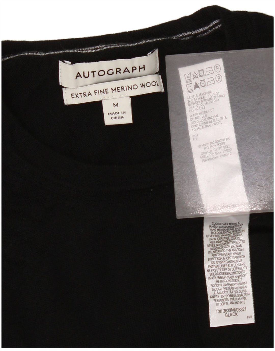 Suéter masculino Marks & Spencer Autograph com gola redonda, preto médio