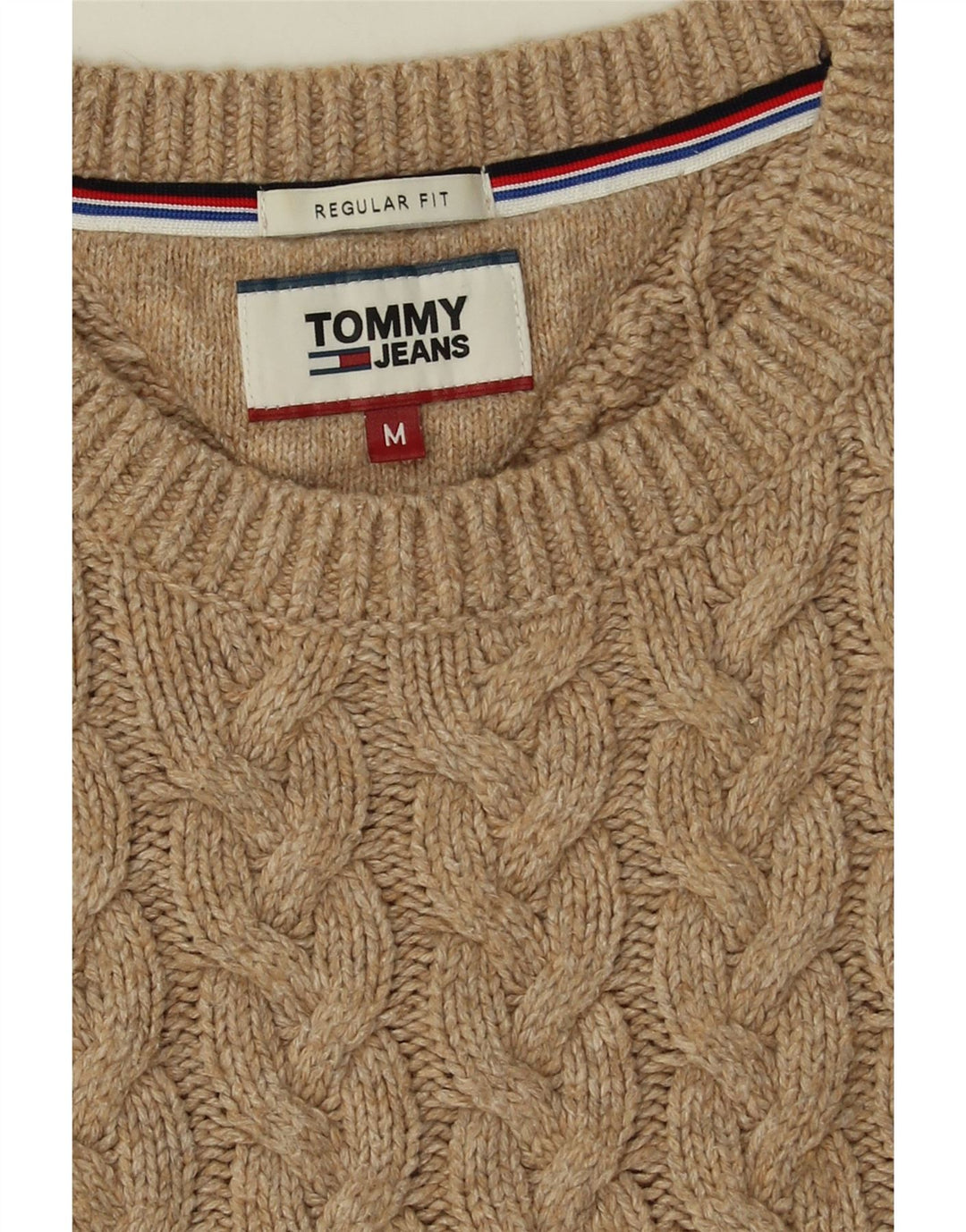 Suéter masculino Tommy Hilfiger regular fit com gola redonda bege médio