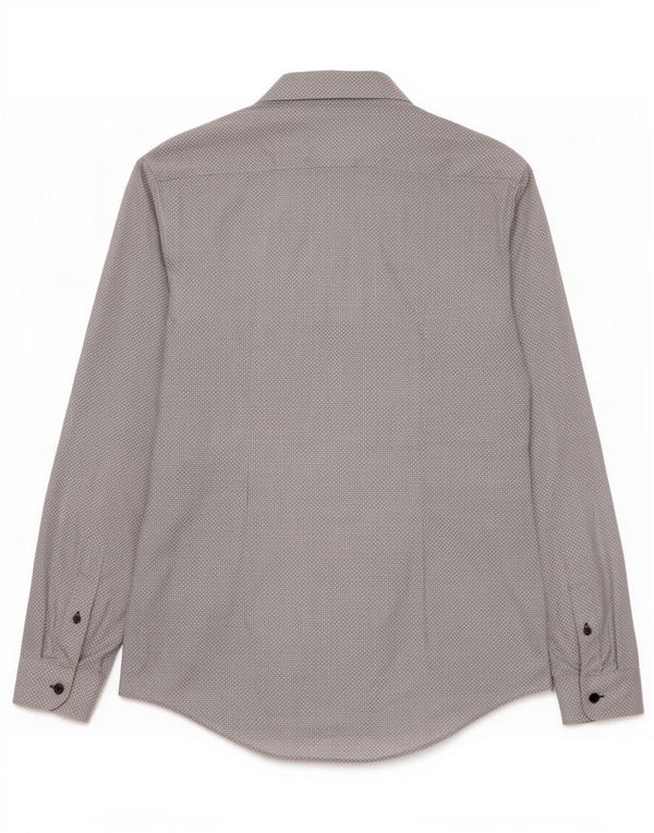 Camisa masculina Zara Slim Fit algodão geométrico cinza médio