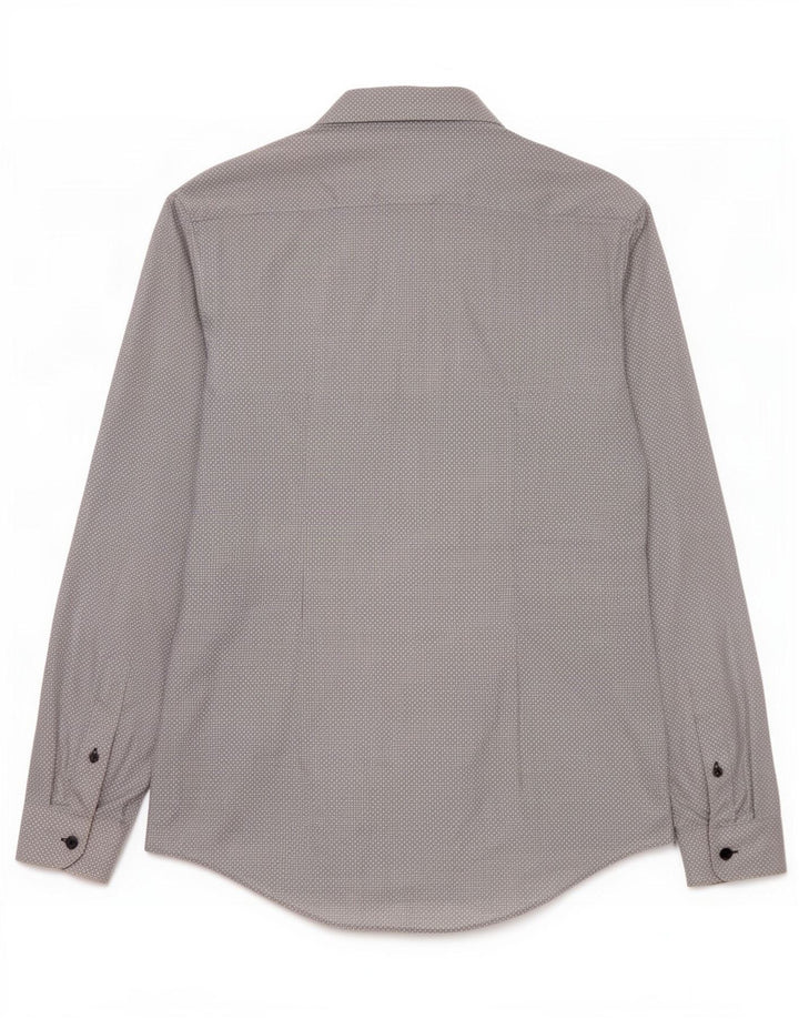 Camisa masculina Zara Slim Fit algodão geométrico cinza médio