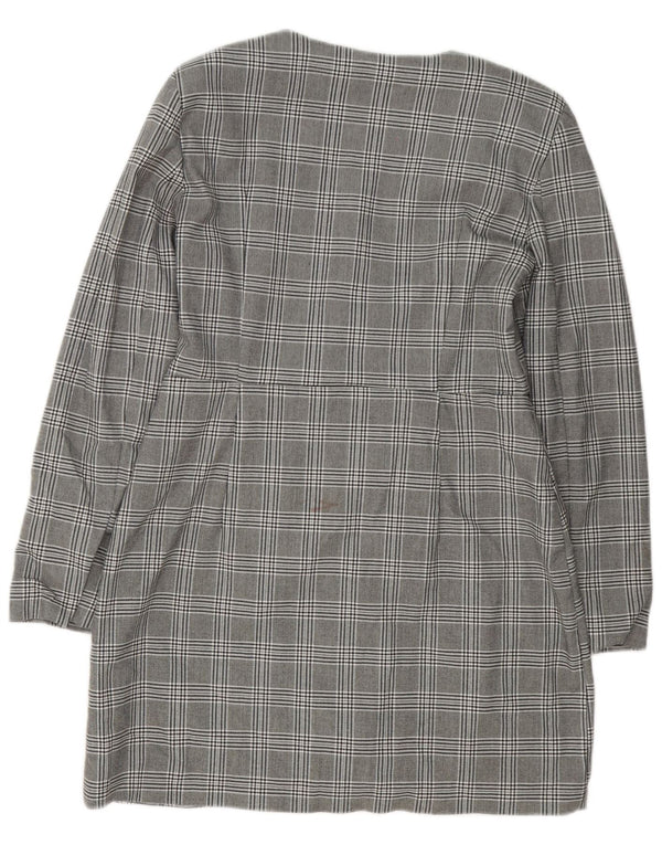 Vestido feminino Zara com bainha de manga comprida UK 18 XL cinza xadrez poliéster