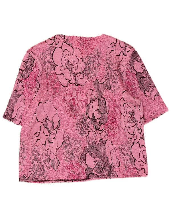 Blusa feminina vintage UK 20 2XL rosa floral