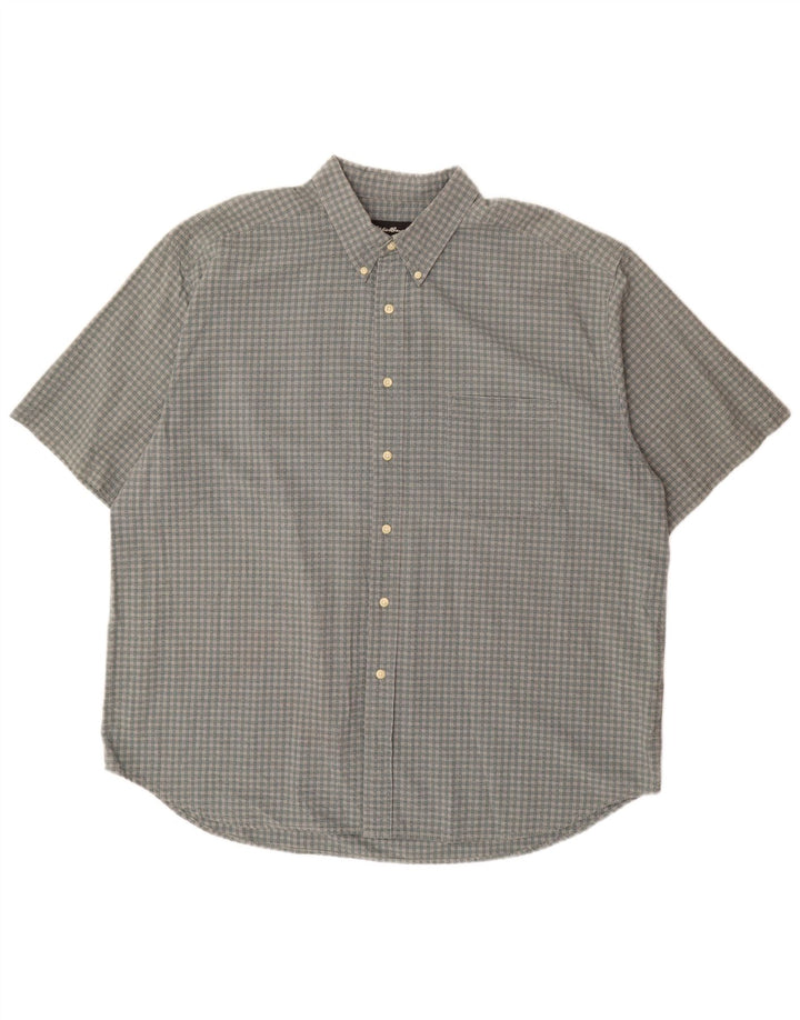Camisa masculina de manga curta Eddie Bauer 2XL algodão guingão cinza