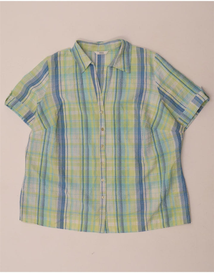 Camisa feminina de manga curta Marks & Spencer Reino Unido 22 3XL poliéster xadrez verde