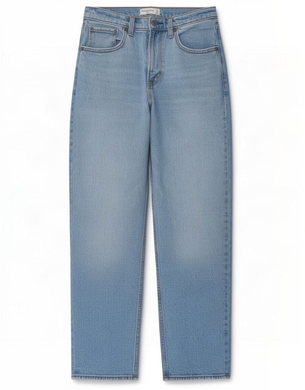 Calça jeans feminina de cintura alta Abercrombie & Fitch US 4 pequena W27 L29 azul