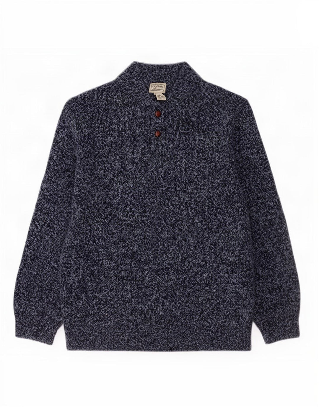 L.L.Bean Suéter masculino com gola com botão e lã de cordeiro manchada azul marinho XL