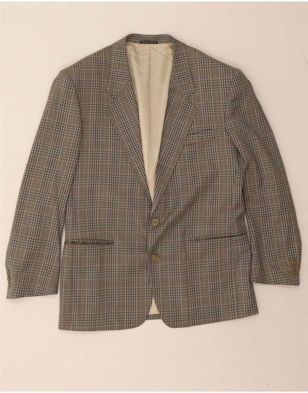 Jaqueta blazer masculina Prandina com 2 botões Reino Unido 40 grande verde houndstooth nova lã