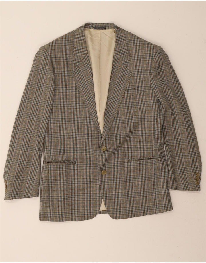 Jaqueta blazer masculina Prandina com 2 botões Reino Unido 40 grande verde houndstooth nova lã