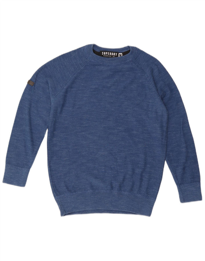Suéter masculino SUPERDRY com gola redonda e algodão manchado azul médio