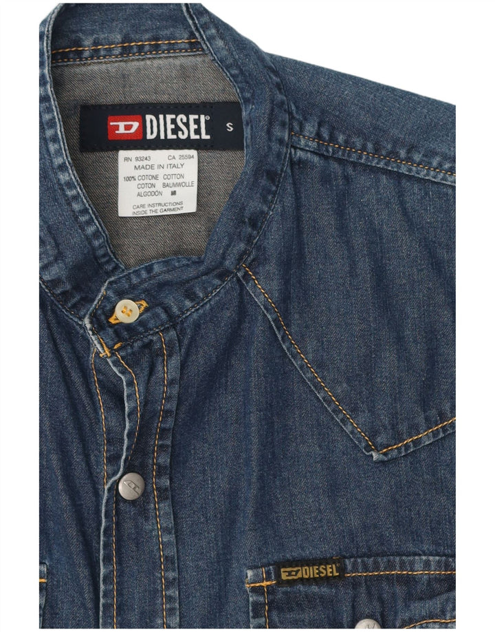 Camisa jeans feminina Diesel pequena azul algodão