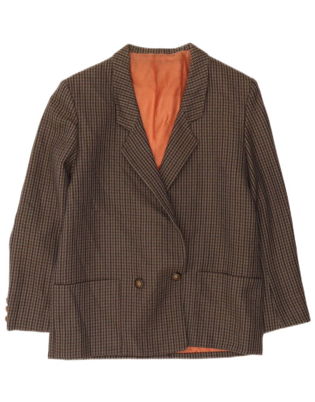 Jaqueta blazer feminina vintage com peito duplo Reino Unido 14 médio marrom houndstooth