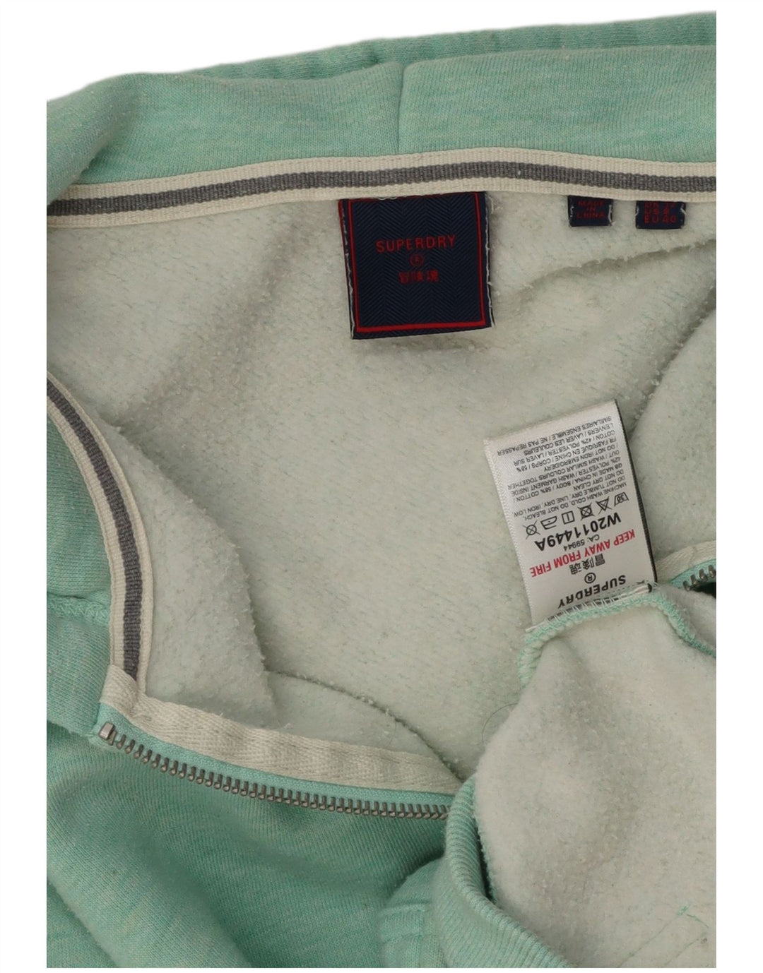 Suéter feminino com capuz e zíper SUPERDRY Reino Unido 12 algodão verde médio