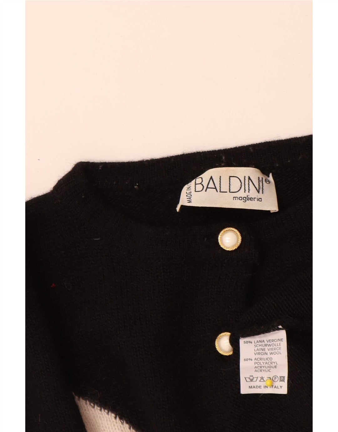 Suéter feminino Baldini com gola redonda e botão Reino Unido 16 grande preto argyle/diamante