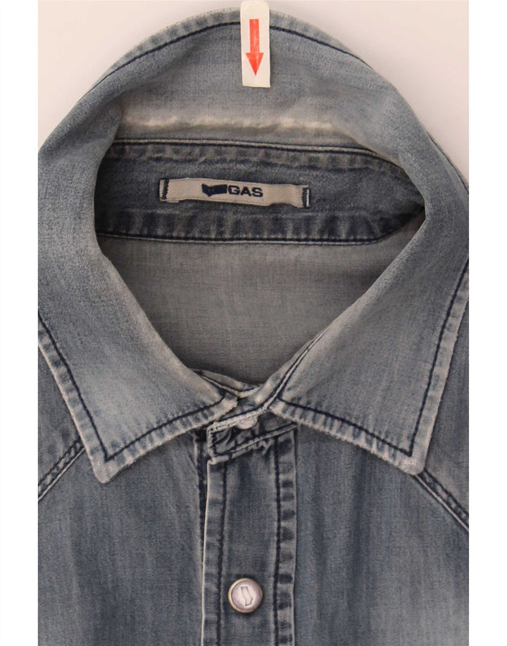 Camisa jeans masculina Gas XL algodão azul