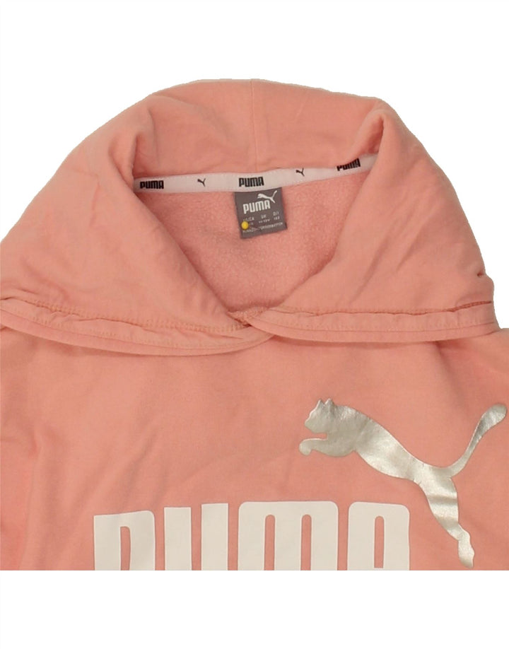 PUMA Girls Graphic Crop Hoodie Jumper 11-12 Years Pink Cotton Vintage Puma and Second-Hand Puma from Messina Hembry 