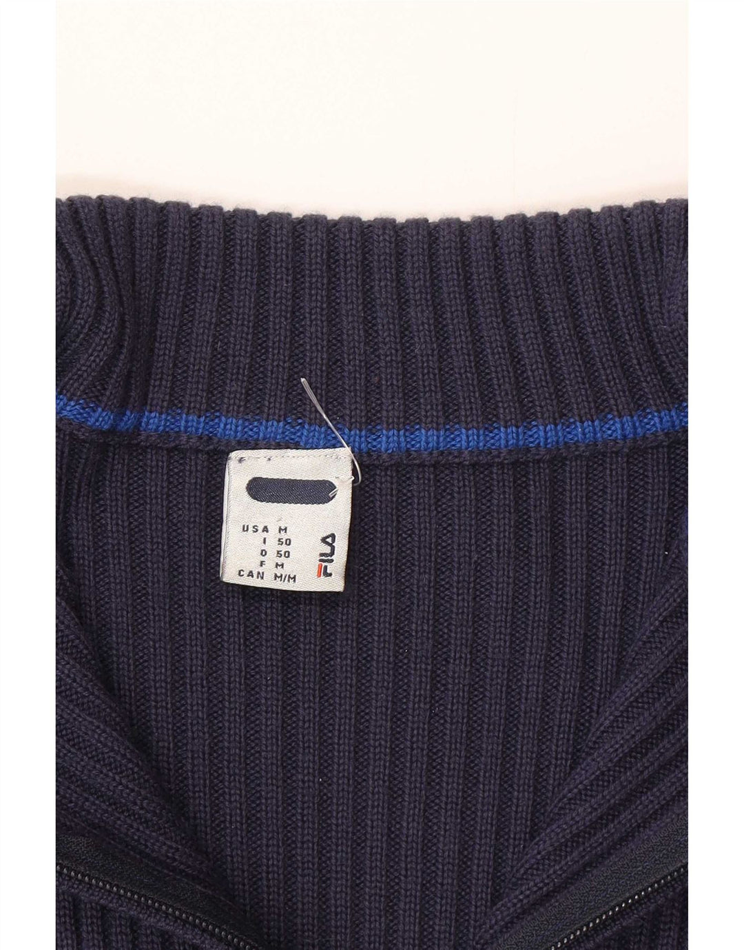 Suéter masculino Fila com zíper e gola IT 50 médio azul marinho listrado