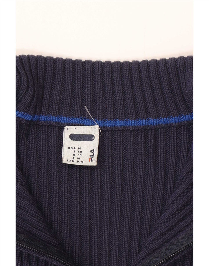Suéter masculino Fila com zíper e gola IT 50 médio azul marinho listrado