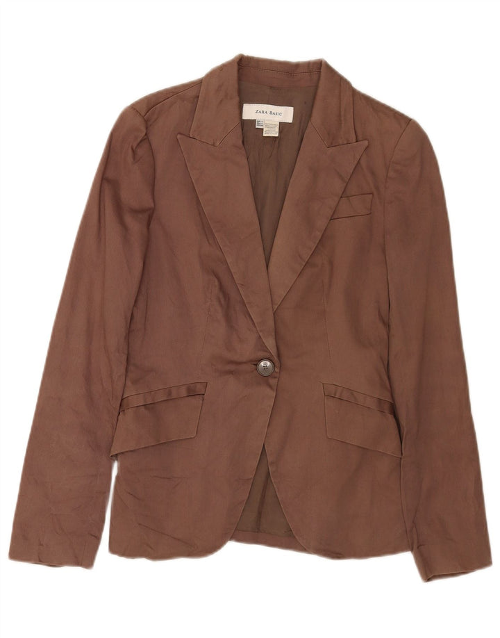 Jaqueta blazer feminina Zara com 1 botão Reino Unido 10 pequeno algodão marrom