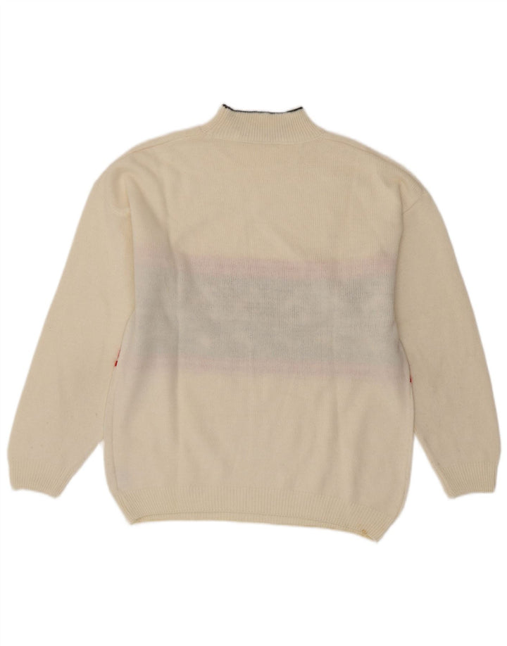 Suéter feminino VINTAGE com gola tartaruga Reino Unido 16 grande branco Fair Isle