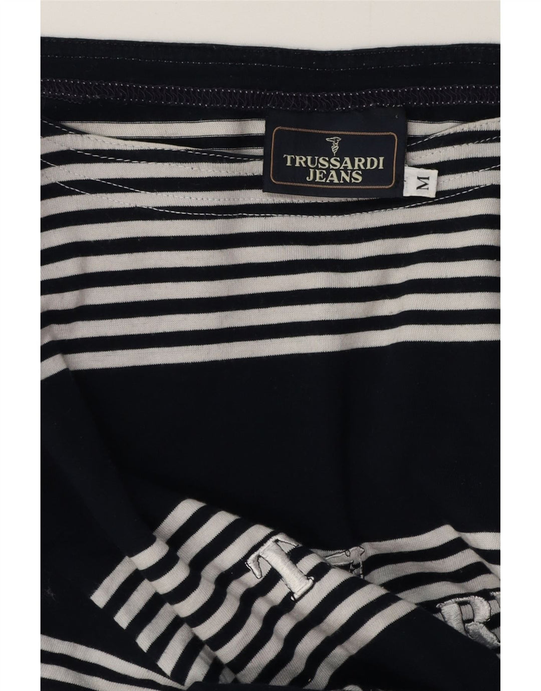 Trussardi Jeans Top gráfico feminino manga comprida Reino Unido 14 médio azul marinho