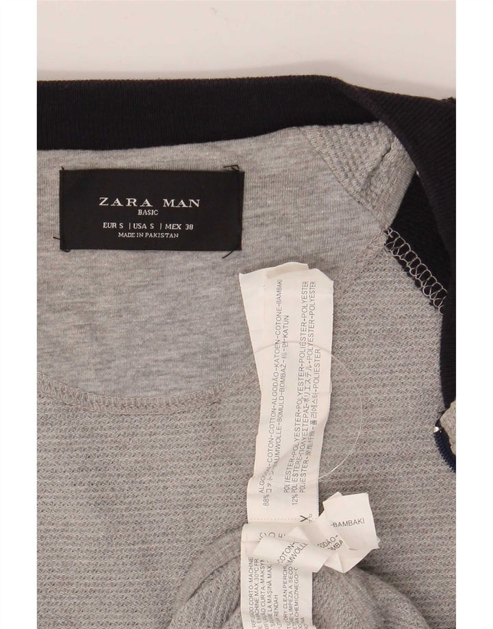 Zara Jaqueta masculina de agasalho pequeno cinza colorblock algodão