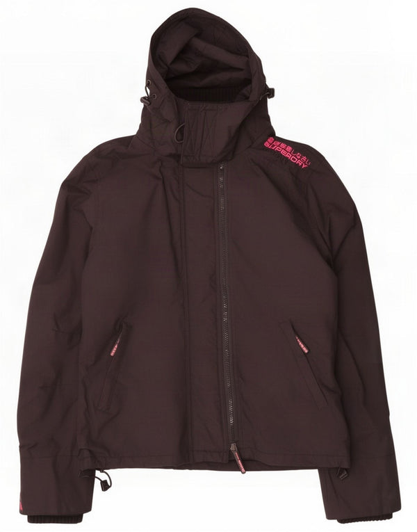 Jaqueta corta-vento feminina com capuz Superdry UK 14 Nylon preto médio