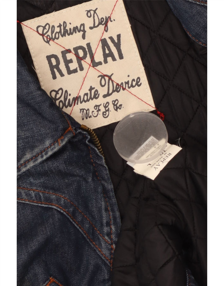 Jaqueta jeans feminina REPLAY Reino Unido 16 grande algodão azul marinho