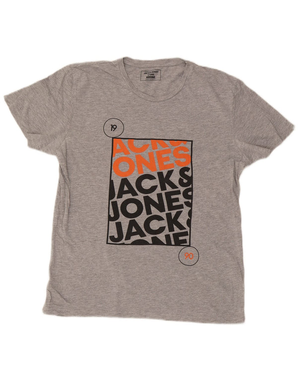 Camiseta masculina Jack & Jones com ajuste regular gráfico XL algodão manchado cinza