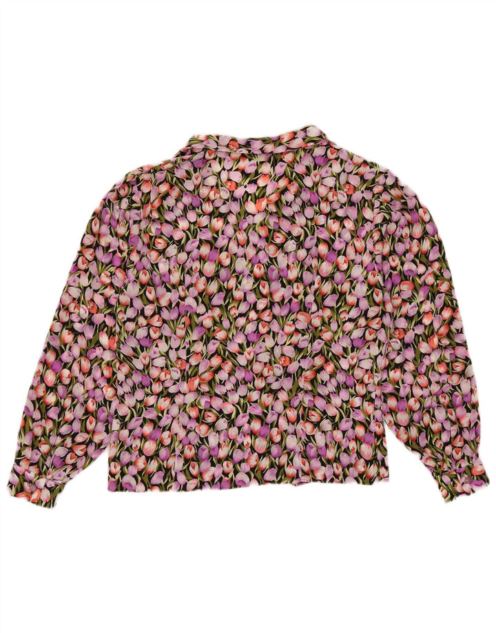 Blusa feminina vintage UK 12 média floral multicolorida