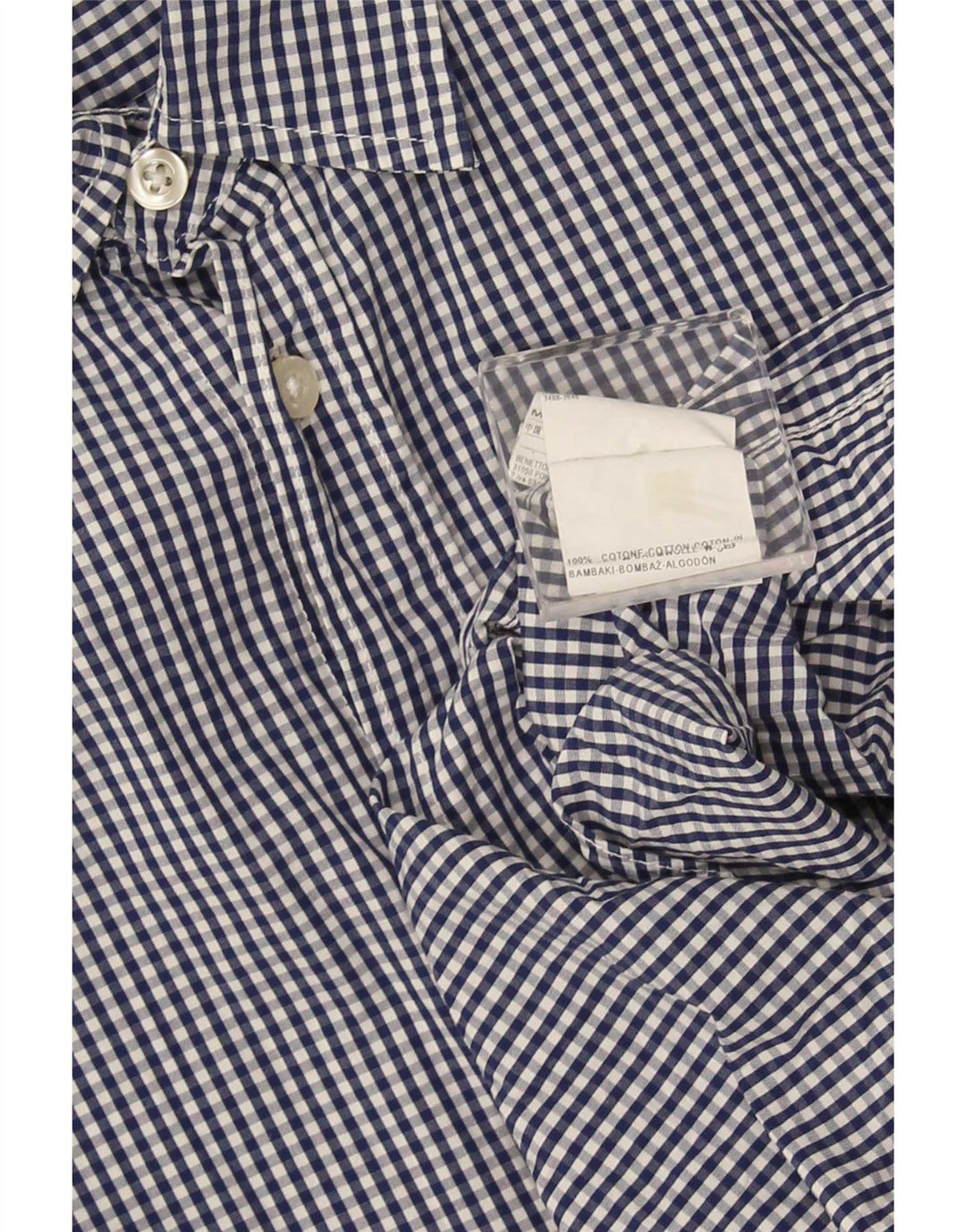 Camisa masculina Benetton de algodão guingão azul médio