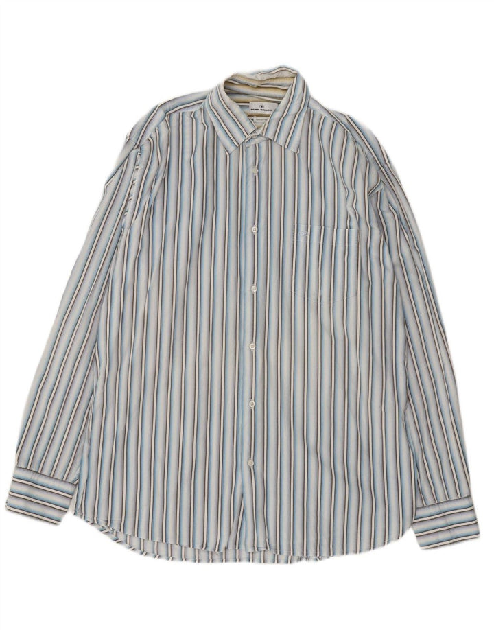 Camisa masculina TOM TAILOR grande algodão listrado azul