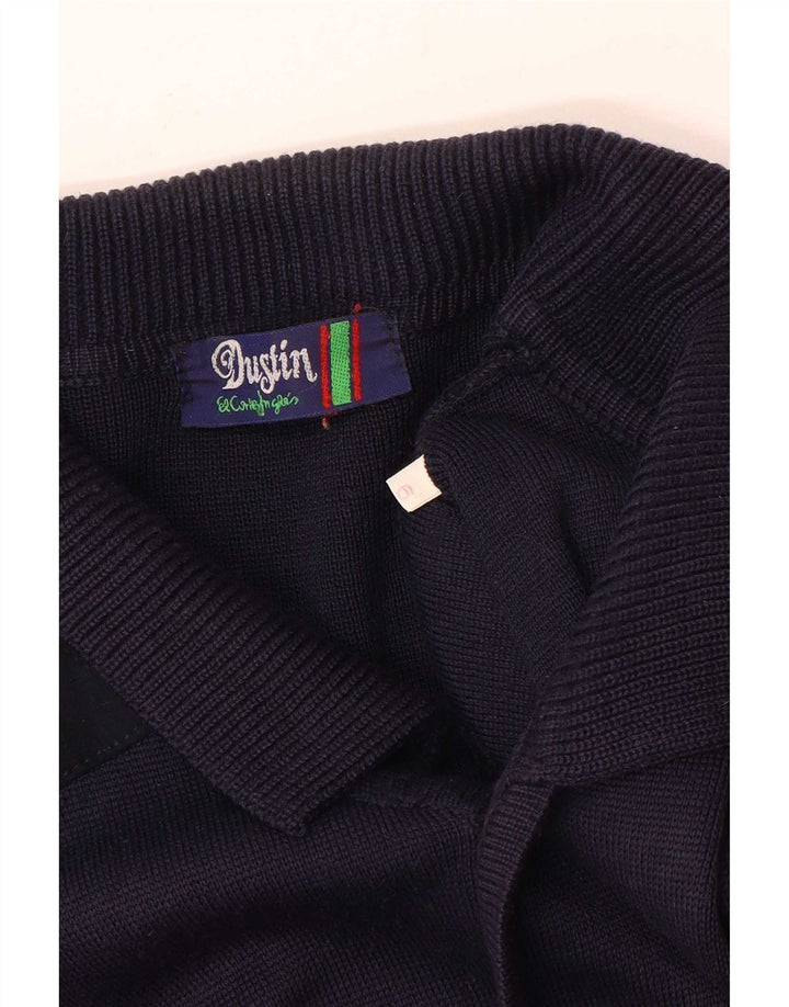 Suéter cardigã masculino vintage grande azul marinho