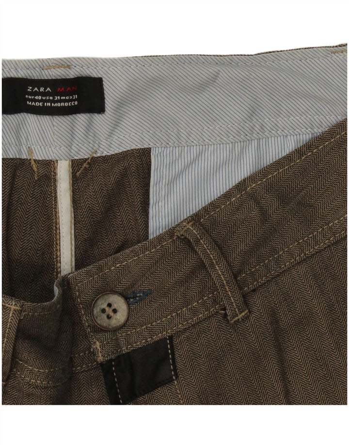 Calça Chino Reta Masculina Zara EU 40 Médio W31 L30 Cinza Espinha de Peixe