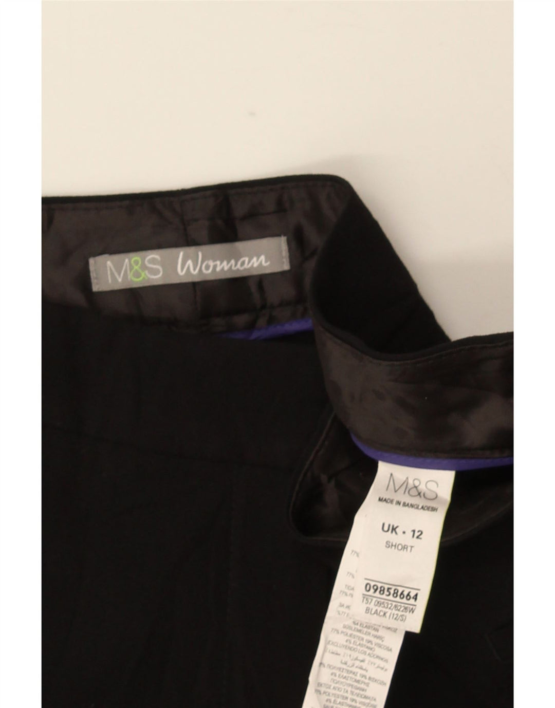 Calças cortadas femininas MARKS & SPENCER UK 12 médio W32 L27 pretas