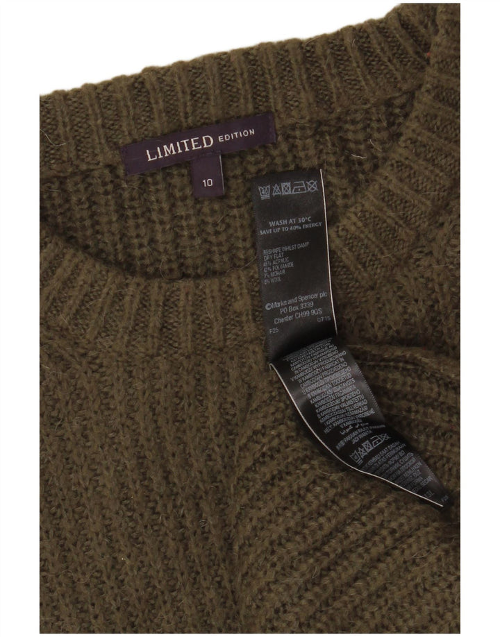 Suéter feminino Marks & Spencer com gola redonda Reino Unido 10 pequeno acrílico verde