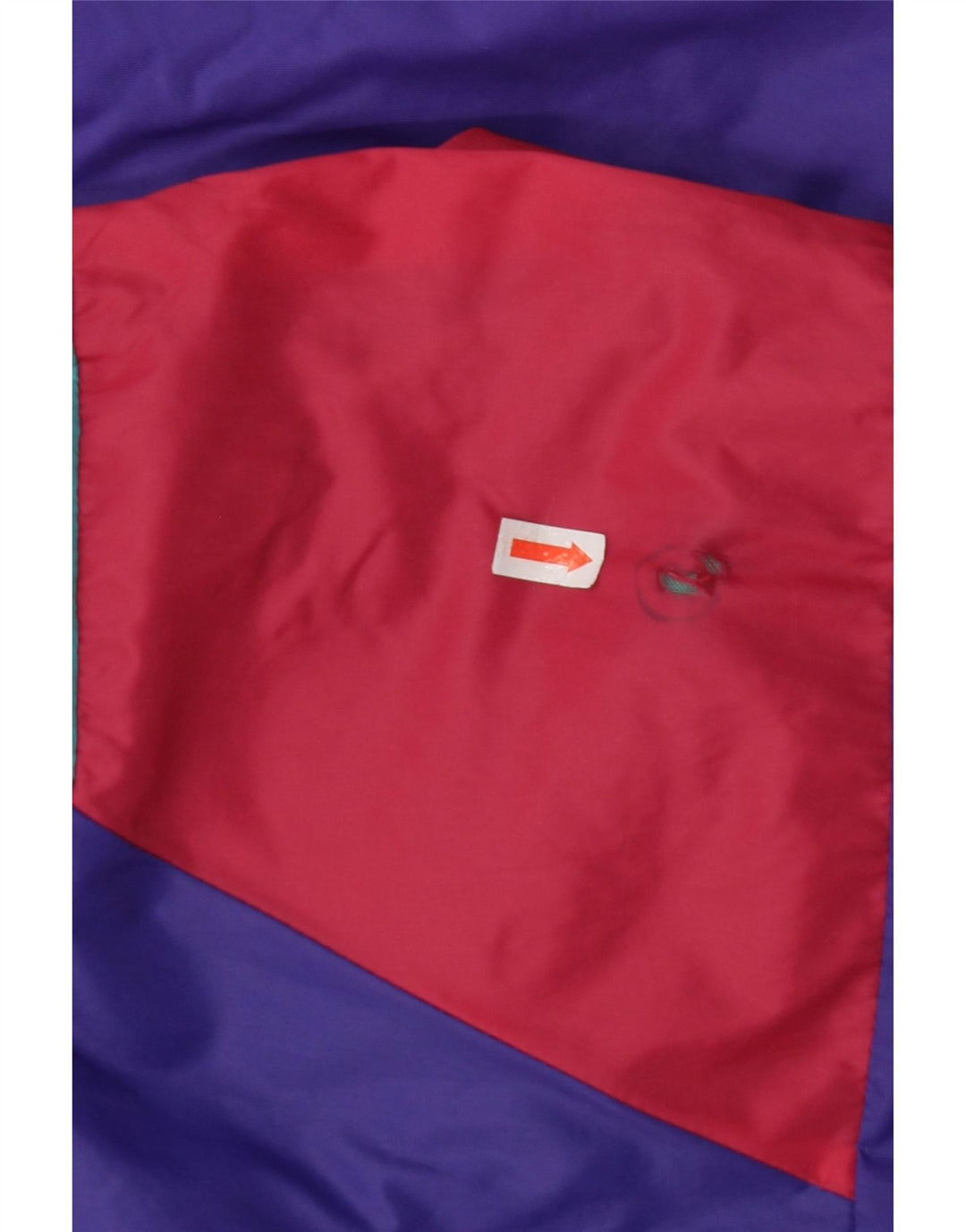 Jaqueta anorak masculina VINTAGE com capuz e ajuste solto Reino Unido 36 pequeno bloco colorido roxo