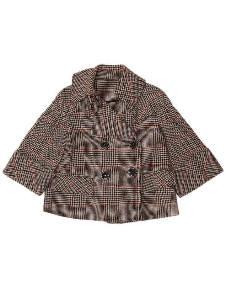 Jaqueta blazer feminina Zara curta com peito duplo Reino Unido 14 xadrez cinza médio