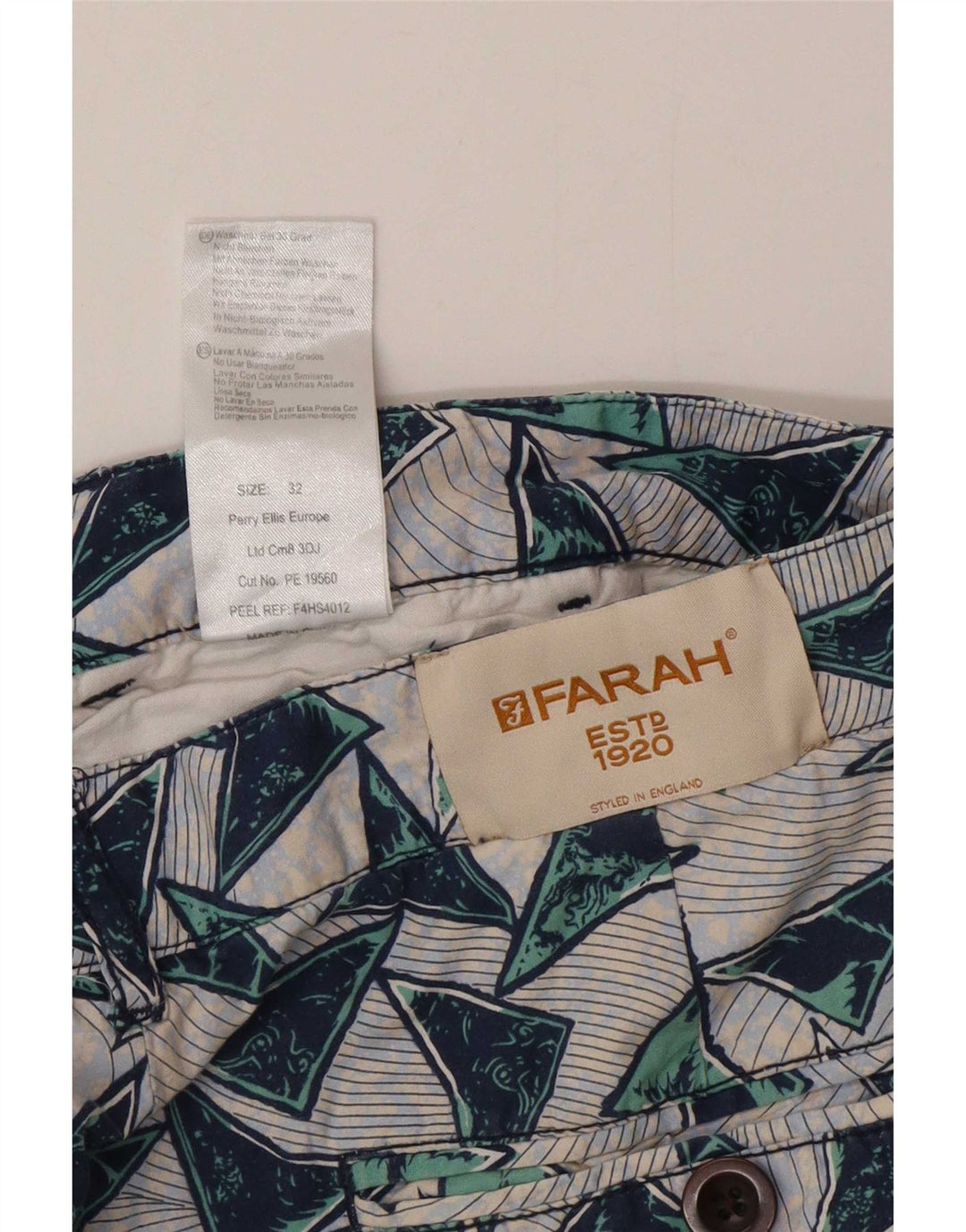 Farah Mens Chino Shorts W32 Médio Algodão Geométrico Multicolorido