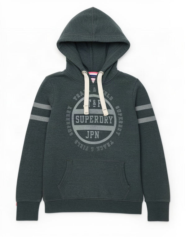 Superdry feminino gráfico moletom com capuz UK 12 algodão cinza médio