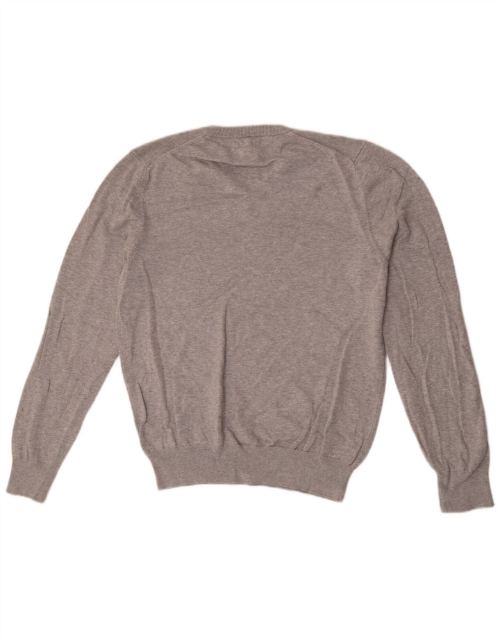 Suéter masculino Marks & Spencer com decote em V, algodão manchado cinza médio