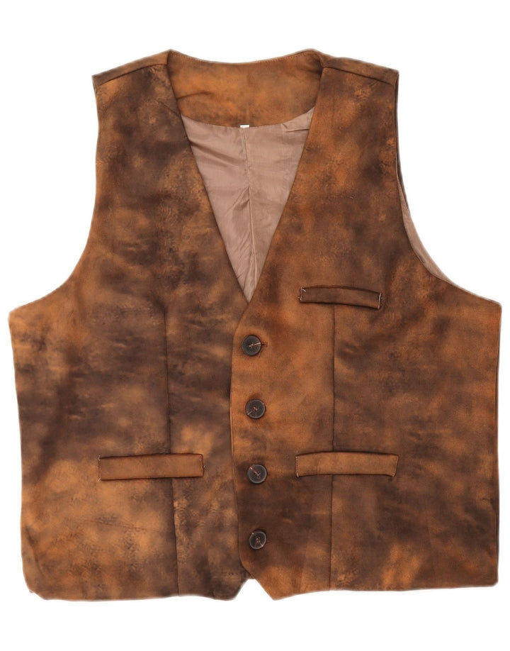 Colete de couro masculino vintage 2XL marrom tie dye