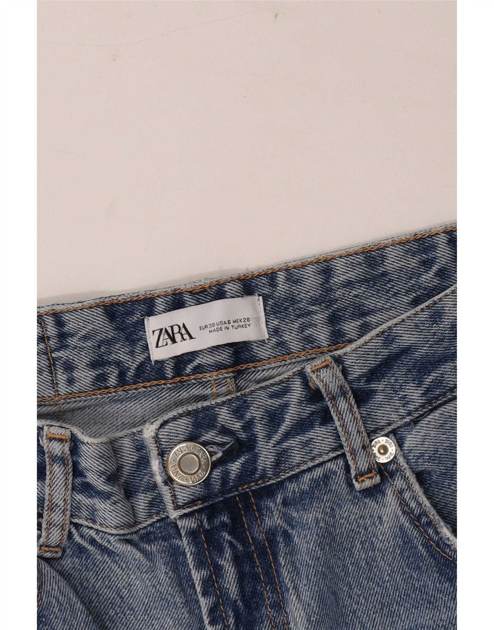 Zara Jeans feminino de perna larga desgastado UE 38 pequeno W28 L33 azul