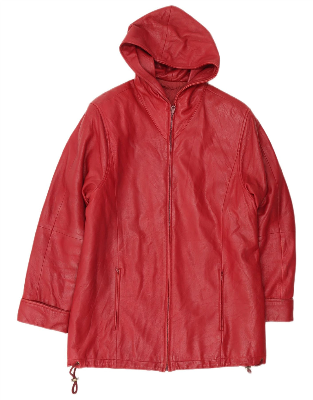 Casaco de couro com capuz feminino vintage UK 12 vermelho médio