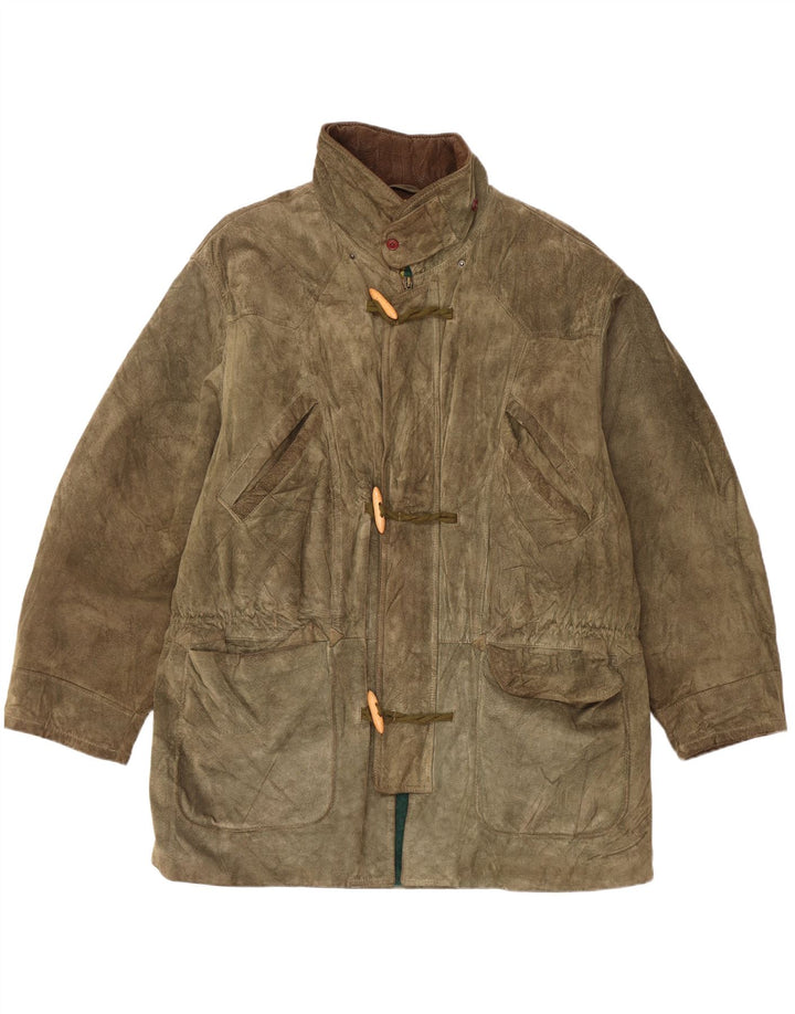 Casaco Duffle de camurça vintage feminino Reino Unido 42 XL cáqui